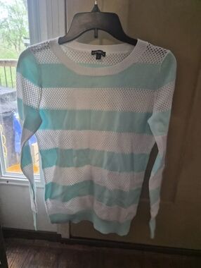 Express Striped Mint Green Lightweight Knit Sweater Size S